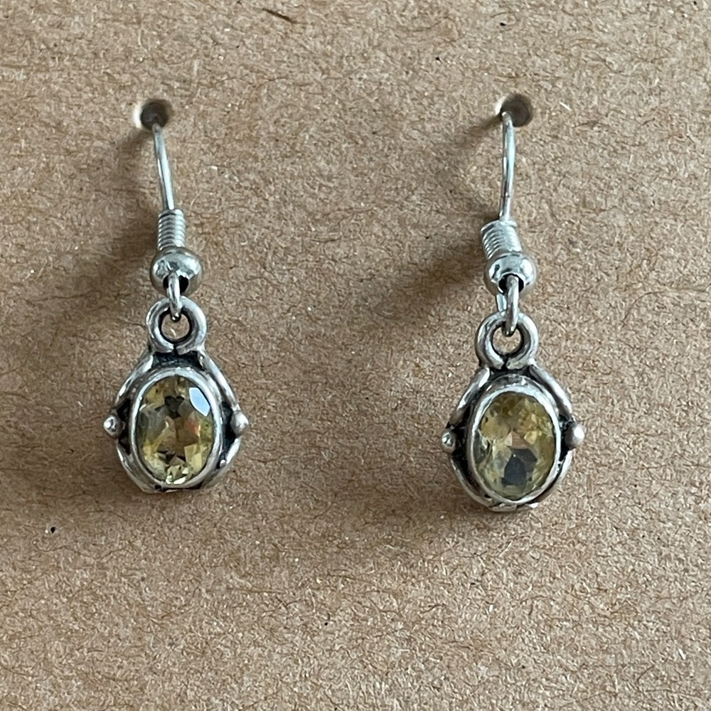 Vintage reclaimed Earrings pendant is 925 silver with Citrine